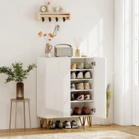 HOMCOM Armario de Zapatos con 2 Puertas, Zapatero, Almacenamiento de Zapatos con 4 Estantes Ajustables 72 x 31,5 x 95 cm, Blanco(m-2)