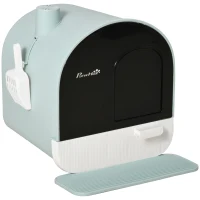 PawHut Hooded Cat Litter Box, Kitten Litter Tray, with Lid, Scoop, Filter, Flap Door(m-1)