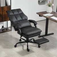 HOMCOM Faux Leather Reclining Office Chair, with Footrest - Black(m-10)