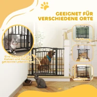 PawHut Puerta de Mascotas, 77 cm, Barrera de Escalera, Ancho Ajustable de 76-104 cm, con Puerta para Gatos, para Escaleras y Entradas de Puertas, Negro(m-4)