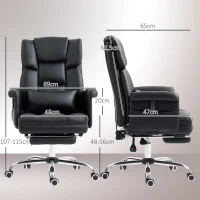 HOMCOM Fauteuil de Bureau avec 6 Points de Massage Repose-pieds Rétractile Hauteur Réglable Télécommande et Support Lombaire Noir(m-3)