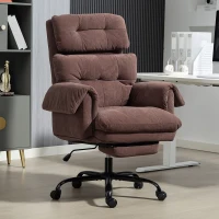 HOMCOM Bureaustoel met verstelbare rugleuning, rollende gestoffeerde stoel, comfortstoel, in hoogte verstelbaar, staal, bruin(m-10)