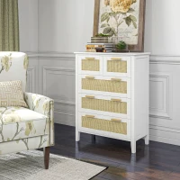 HOMCOM Commode 5 tiroirs poignées en bois massif glissières en métal pour bureau salon chambre à coucher 77 x 37 x 104 cm blanc(m-9)