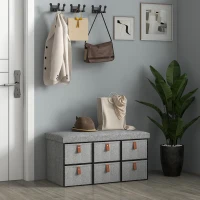 HOMCOM Shoe Bench with Seat, Shoe Storage Bench with Cushion and 6 Fabric Drawers for Entryway, Hallway, Living Room, Bedroom, Light Grey(m-9)