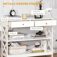 Homcom Masa Consola 100×30,5×80 cm – Alba, cu Sertare & Rafturi(m-5)
