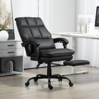 HOMCOM Faux Leather Reclining Office Chair, with Footrest - Black(m-3)