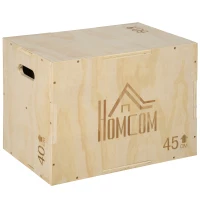 HOMCOM Plyo Box, sprongbox van hout, plyometrisch platform met handgreep voor thuis, 45 x 40 x 60 cm, natuurhout(m-1)