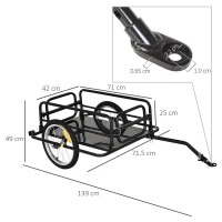 HOMCOM Fietskar Aanhangwagen voor fiets 40 kg laadvermogen Transportkar Handkar Trekhaak Staal Zwart 139 x 71,5 x 49 cm(m-3)