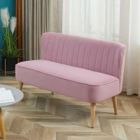 HOMCOM 2-Seater Fabric Sofa Upholstered Sofa Double Sofa Seating Furniture Lounge Sofa Wood Velvet-like Polyester Foam Pink 117 x 56.5 x 77 cm(m-2)