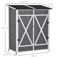 Outsunny Wooden Garden Storage Shed with Flexible Table, Hooks and Ground Nails, Lockable Tool Organizer Sheds with Asphalt Roof, 139 x 75 x 160cm, Dark Grey(m-3)
