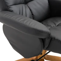 HOMCOM Relax Armchair with Footstool, Storage Space, Padded TV Armchair with Reclining Function, 360° Swivel TV Armchair for Bedroom, Living Room, Artificial Leather, Black(m-5)