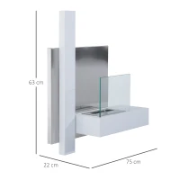 HOMCOM Ethanol Fireplace Bio-Ethanol Burner 0.9L 3 Hrs. Burning Time with Flap Wall Mounting Accessories No Smoke Bauhaus Design Stainless Steel White 75 x 22 x 63 cm(m-3)