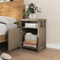 HOMCOM Comodino con Scaffale Aperto e Vano con Anta in Rattan, 40x35x55 cm, Legno Naturale(m-4)