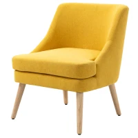 HOMCOM Lounge Chair with Linen Look, Armrest, Upholstered Relax Chair with Wooden Legs, for Living Room, Bedroom, Yellow(m-7)