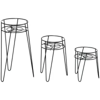 Outsunny 3-Piece Plant Stand Set, 23.5/30/42cm Tall Flower Stands for Indoor Outdoor, Metal Plant Stand for Living Room, Garden Balcony, Black(m-6)
