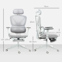HOMCOM Cadeira de Escritório de Malha Reclinável com Apoio para a Cabeça Ajustável e Altura Regulável  71x70x109-119 cm Cinza(m-3)