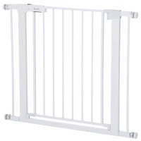 PawHut Door Gate, Drill-Free Installation, Adjustable Width 76-97 cm, One-Hand Opening, Metal, White, 76 cm high(m-7)