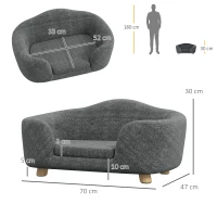 PawHut Pets Sofa Dog Mat Dog Bed Dog Couch Cat Sofa with Pillow Back Pocket Plush Foam Pine Wood Dark Grey 70 x 47 x 30 cm(m-3)