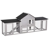 Pawhut Small Animal Hutch with 2 Outdoor Runs Asphalt Roof Fir Wood Gray + Black(m-1)