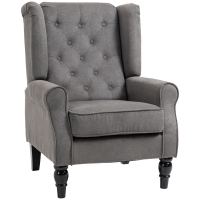 HOMCOM Vintage Design Ear Chair, Reading Armchair, Accent Chair, Wooden Material, Buttoned, Grey + Black