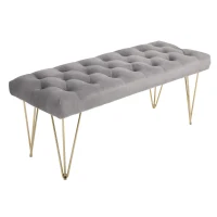 HOMCOM Bench Upholstered Bench Piano Bench Shoe Bench with Velvet Look Bed Bench Piano Bench for Bedroom, Living Room, Hallway, Metal Gray 116 x 44.5 x 49 cm(m-1)