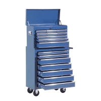HOMCOM Tool Cart with Tool Chest, Lockable Tool Trolley with Drawers, Tool Compartment, Keys and Anti-slip Mats, Blue(m-3)