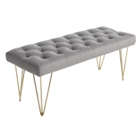 HOMCOM Bench Upholstered Bench Piano Bench Shoe Bench with Velvet Look Bed Bench Piano Bench for Bedroom, Living Room, Hallway, Metal Gray 116 x 44.5 x 49 cm(m-6)