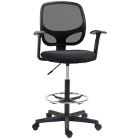 Vinsetto Drawing Chair with Footrest 5 Casters Height Adjustable Steel Mesh Fabric Black