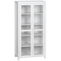 HOMCOM Kitchen Cabinet, 4 Shelves, 2 Glass Doors, 80 cm x 39.5 cm x 160 cm White(m-6)