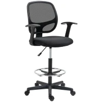 Vinsetto Drawing Chair with Footrest 5 Casters Height Adjustable Steel Mesh Fabric Black(m-6)