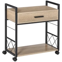 HOMCOM Side Table Serving Trolley with Wheels Kitchen Cart Coffee Table with Drawer Shelf Mobile Particle Board Natural 60 x 30 x 65 cm(m-1)