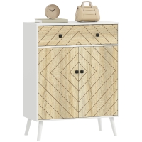 HOMCOM Meuble à Chaussures d'Entrée avec 2 Portes Étagères Réglables Tiroir pour 12 Paires de Chaussures 75x35x97 cm Blanc et Naturel