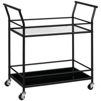 HOMCOM Kitchen Trolley with 4 Wheels, 2 Shelves and Handles, 75 cm x 40 cm x 80 cm, Black(m-6)
