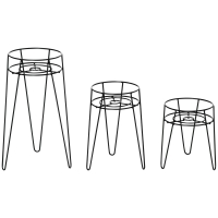 Outsunny 3-Piece Plant Stand Set, 23.5/30/42cm Tall Flower Stands for Indoor Outdoor, Metal Plant Stand for Living Room, Garden Balcony, Black