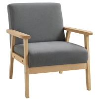 HOMCOM Chair in Scandinavian Design, Accent Chair, Solid Wood, Linen Look, 64 cm x 70 cm x 72 cm, Gray + Natural(m-6)