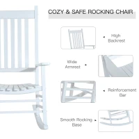 Outsunny Outdoor Poplar Wood Porch Rocking Chair, Patio Armchair Rocker Balcony Deck Garden Chair Seat, White(m-6)