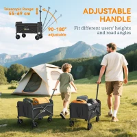 Outsunny 41L Festival Trolley on Wheels, Small Garden Folding Trolley Cart, 60kg Heavy Duty Collapsible Folding Wagon with Adjustable Handle and Carrying Bag for Beach, Camping, Festival, Black(m-8)