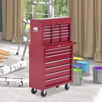 HOMCOM Tool Cart with Tool Chest, Lockable Tool Cart with Drawers, Tool Compartment, Key, and Non-Slip Mats, Red(m-2)