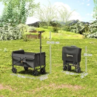 Outsunny 41L Festival Trolley on Wheels, Small Garden Folding Trolley Cart, 60kg Heavy Duty Collapsible Folding Wagon with Adjustable Handle and Carrying Bag for Beach, Camping, Festival, Black(m-3)