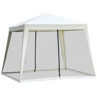 Outsunny Gartenpavillon Pavillon Festzelt Partyzelt wetterfest Zelt mit Moskitonetz Metall + Polyester Cremeweiß 3 x 3 m(m-1)