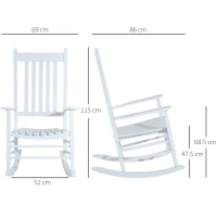 Outsunny Outdoor Poplar Wood Porch Rocking Chair, Patio Armchair Rocker Balcony Deck Garden Chair Seat, White(m-3)