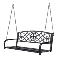 2 Seater Swing Seat Bench, Metal Garden Swing Chair with Chains, Weather Resistant, for the Patio, Yard, Deck and Yard, Black(m-1)