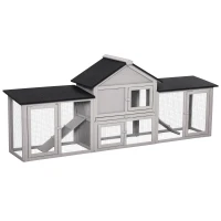 Pawhut Small Animal Hutch with 2 Outdoor Runs Asphalt Roof Fir Wood Gray + Black(m-5)