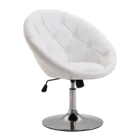 HOMCOM Work Stool Swivel Stool Swivel Chair Office Chair Chrome-Plated Height-Adjustable, Faux Leather+Steel, Black/White, 71x59x78-90cm (White)(m-5)