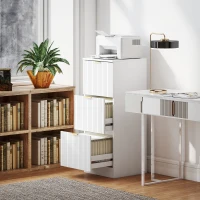 HOMCOM Commode de Bureau avec 3 Tiroirs Faces Cannelées Meuble de Classement pour Format A4 ou Lettre 40x40x101 cm Blanc(m-6)
