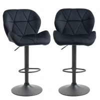 HOMCOM 2-Piece Bar Stools Swivel Bar Chairs with Backrest Adjustable Height Bistro Stools Counter Stools Velvet Touch Armless Foam Black 51.5x57.5x93-114.5 cm(m-7)