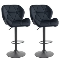 HOMCOM 2-Piece Bar Stools Swivel Bar Chairs with Backrest Adjustable Height Bistro Stools Counter Stools Velvet Touch Armless Foam Black 51.5x57.5x93-114.5 cm(m-6)