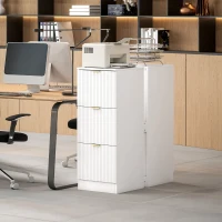 HOMCOM Commode de Bureau avec 3 Tiroirs Faces Cannelées Meuble de Classement pour Format A4 ou Lettre 40x40x101 cm Blanc(m-7)