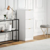 HOMCOM Commode de Bureau avec 3 Tiroirs Faces Cannelées Meuble de Classement pour Format A4 ou Lettre 40x40x101 cm Blanc(m-8)