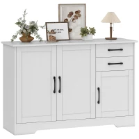 HOMCOM Buffet, Aufbewahrungsschrank mit 3 Türen, 2 Schubladen und verstellbarem Regal, 120 x 38 x 79 cm, weiß(m-7)